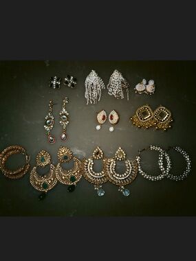 Large Bundle of 10 Pakistani & Indian Kundan/Pearl Earrings